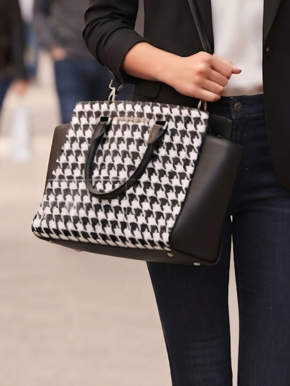 Michael Kors Selma Large Black and White Saffiano Leather Houndstooth Bag